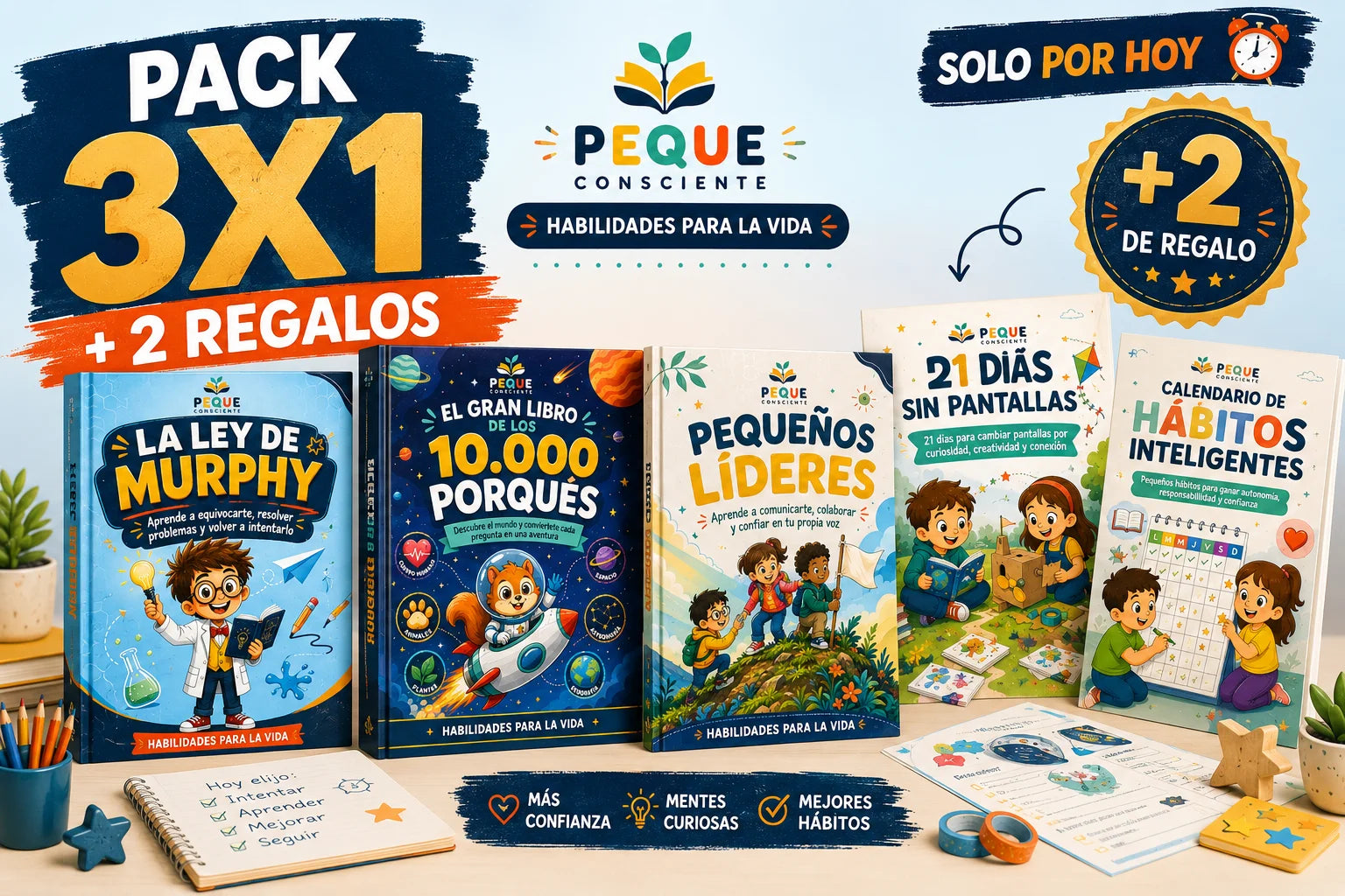 3 Libros + 2 Bonus: Cría chicos curiosos, autónomos y seguros